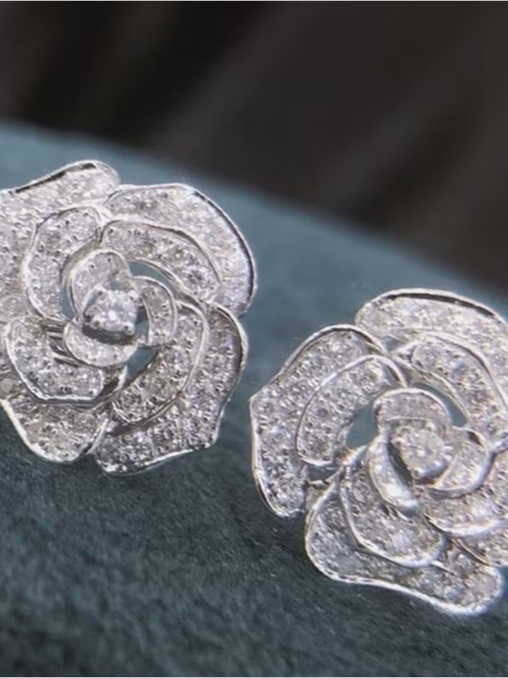 Brilliant Silver Rose Pavé Stud Earrings -